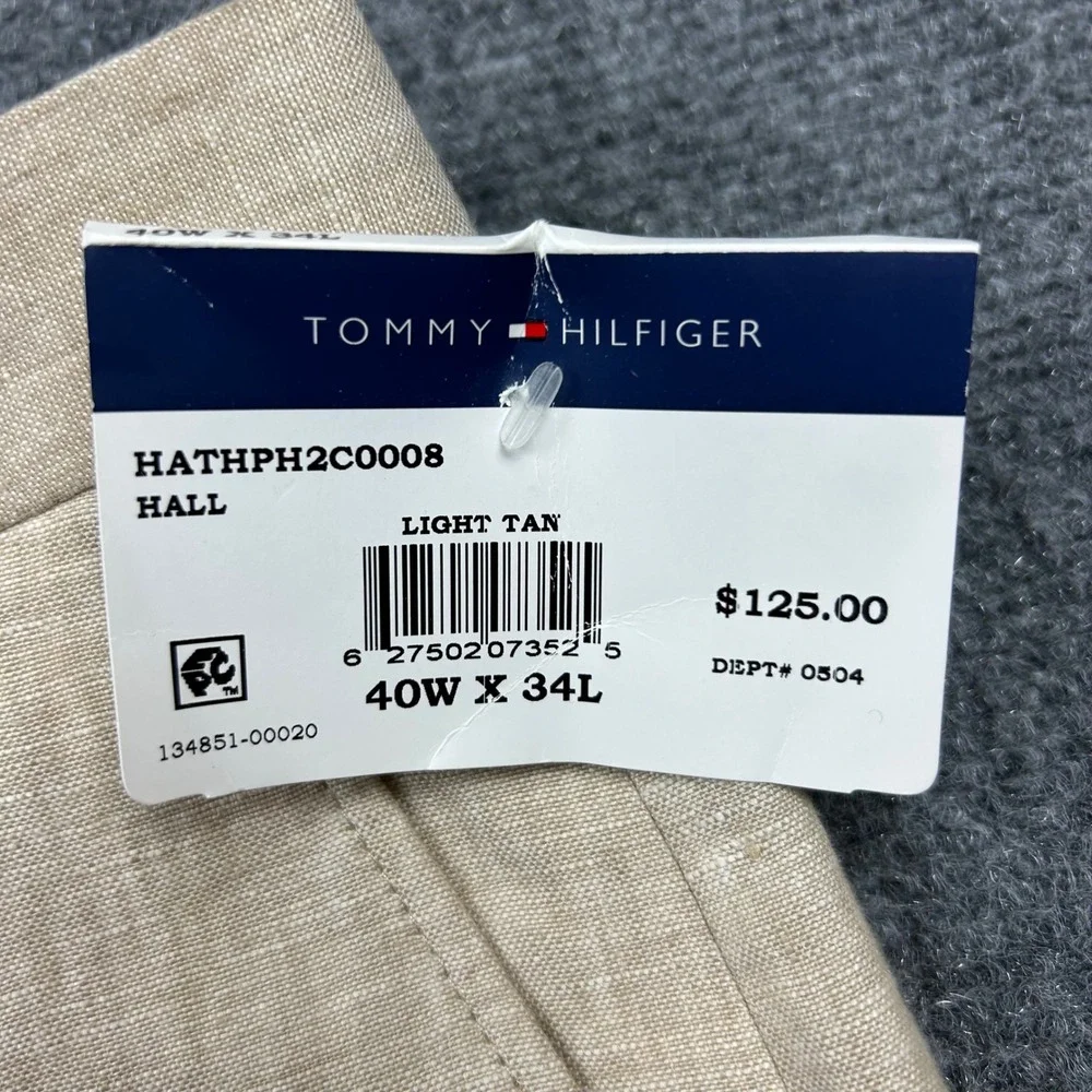 Tommy Hilfiger Hall Linen Pants Mens 40W x 34L Light Tan Straight Leg Coastal